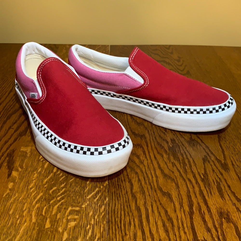 Vans Slip-On Checkerboard Red Pink Platform Size 8